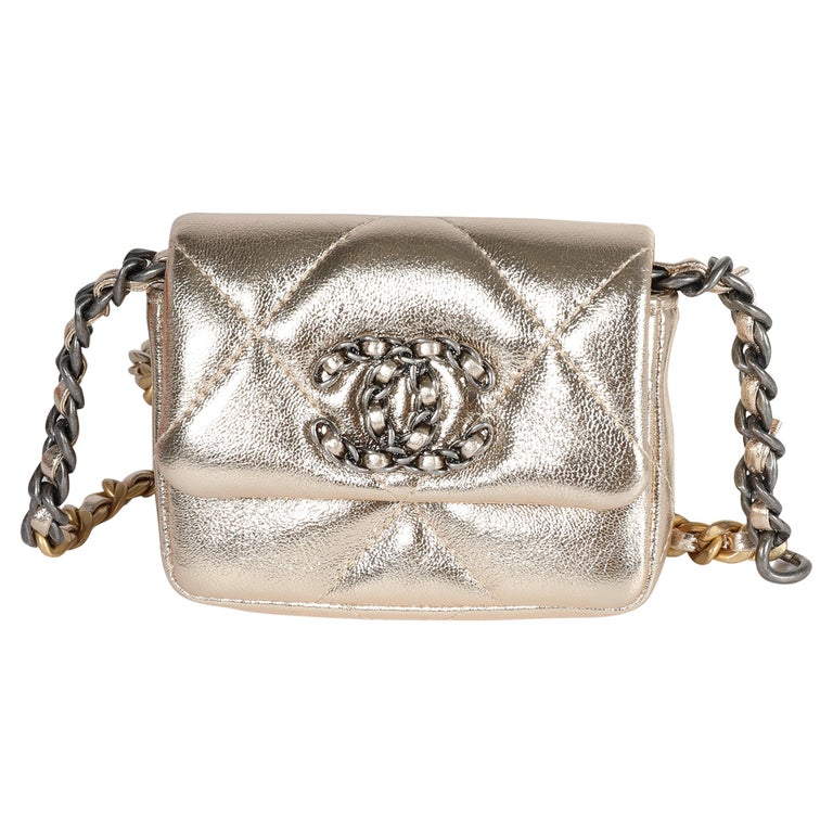 Chanel Metallic Gold Lambskin Chanel 19 Belt Bag For Sale at