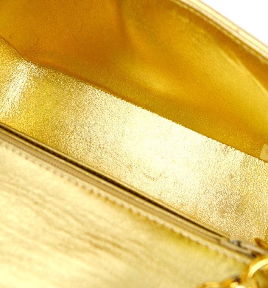 CHANEL Metallic Gold Lambskin Leather Chevron Faux Pearl Small Shoulder Bag 2