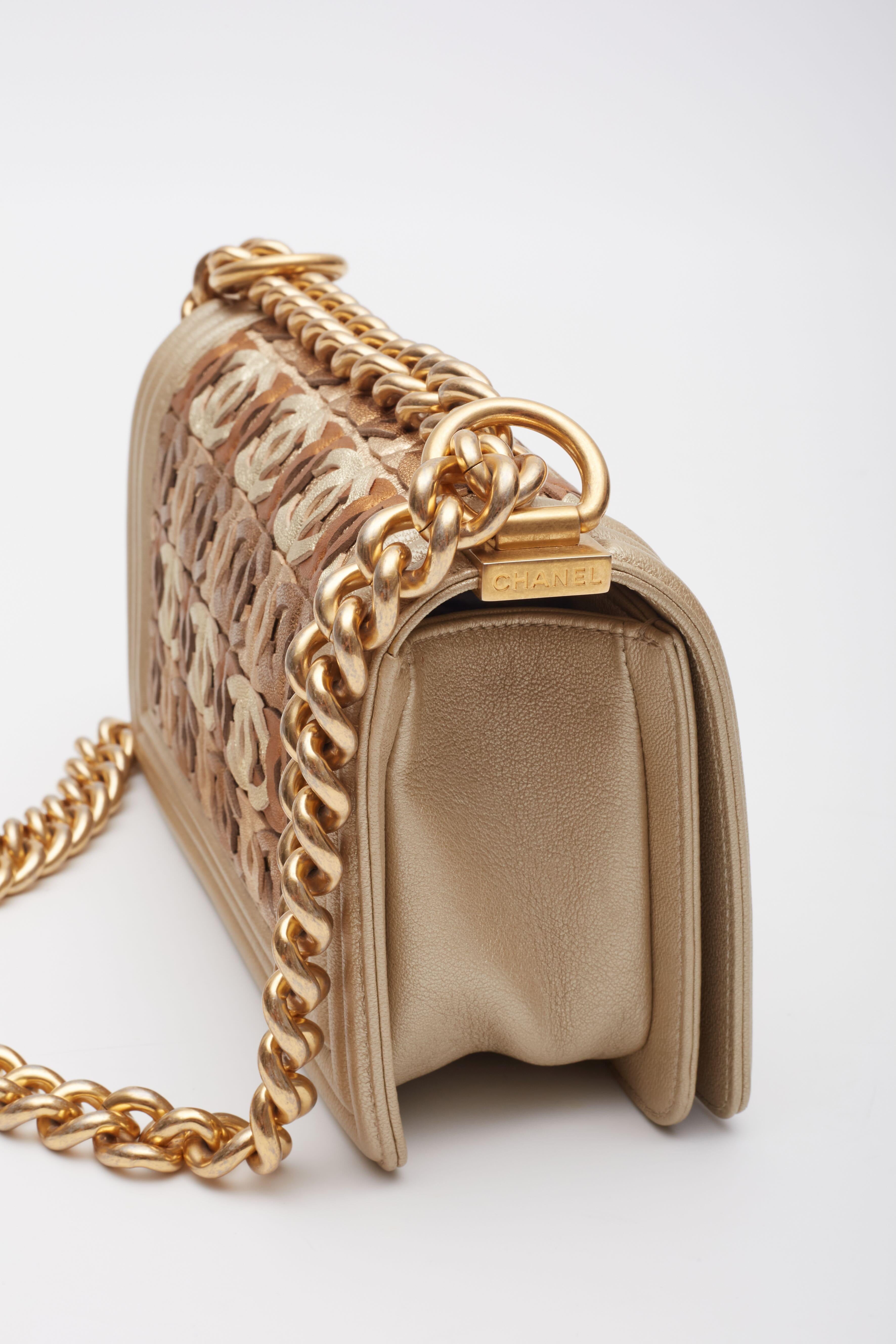 Chanel Metallic Gold Lambskin Small Golden CC Boy Flap Bag For Sale 5