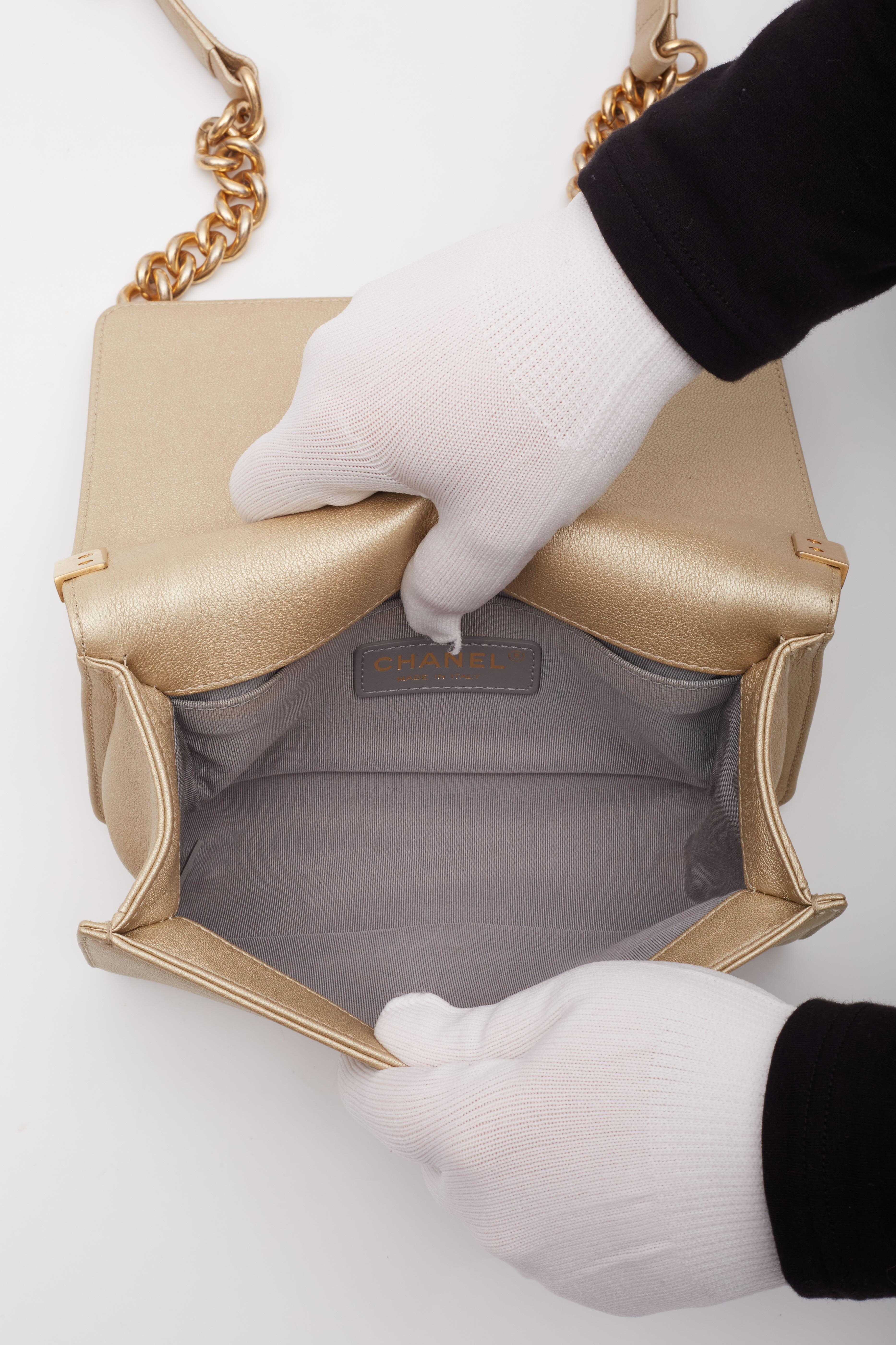 Chanel Metallic Gold Lambskin Small Golden CC Boy Flap Bag For Sale 7