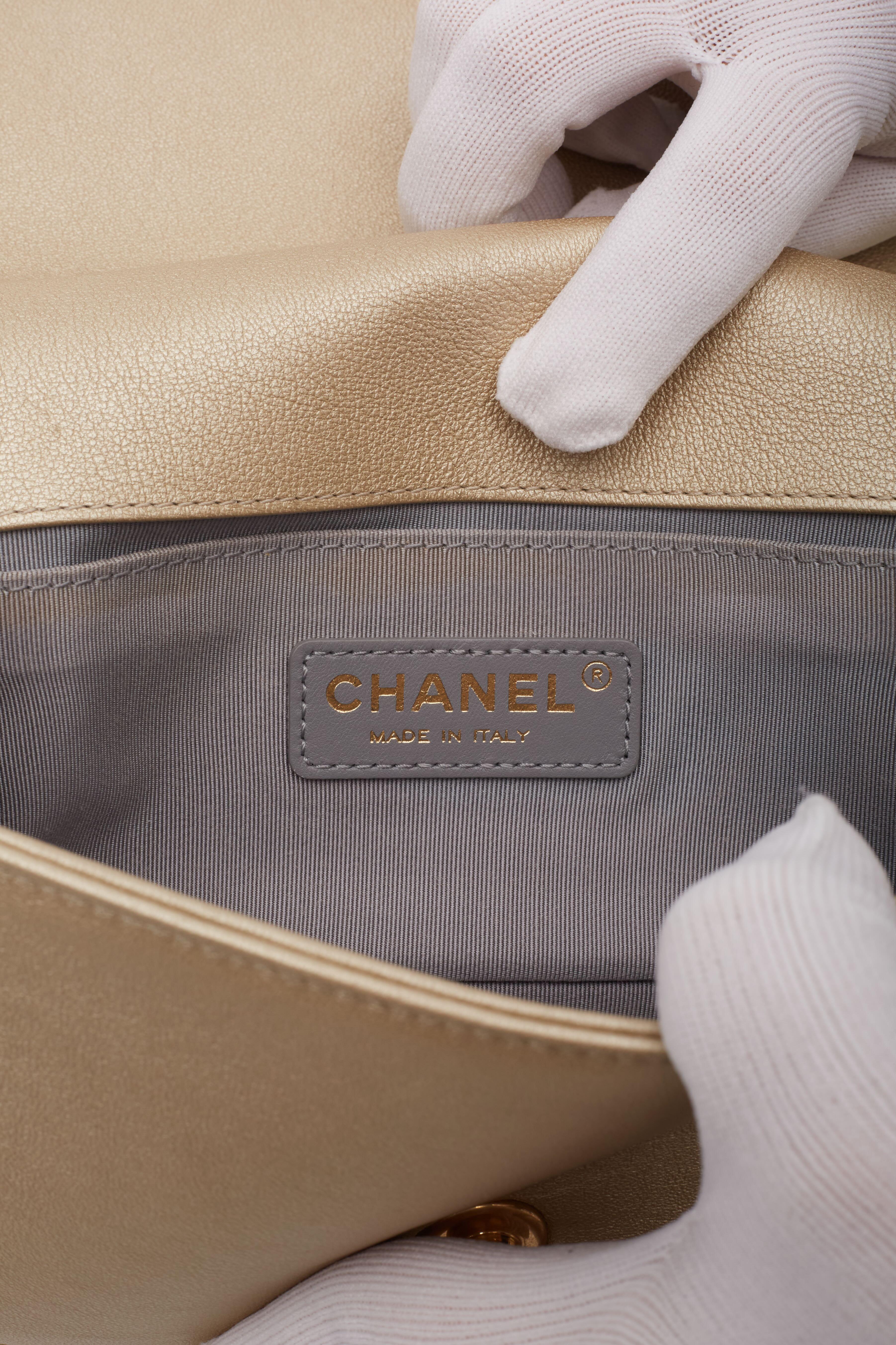 Chanel Metallic Gold Lambskin Small Golden CC Boy Flap Bag For Sale 8