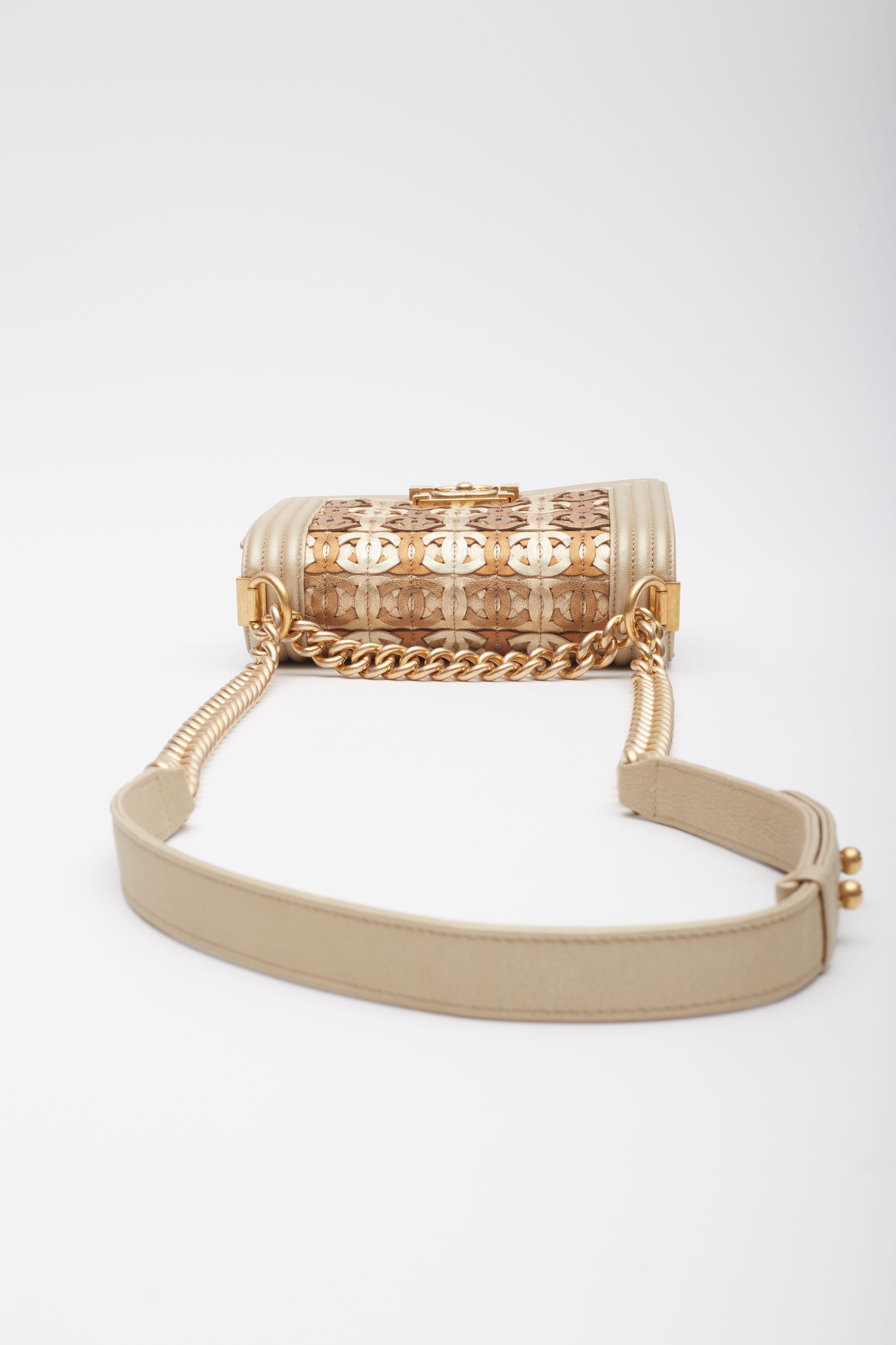 Chanel Metallic Gold Lambskin Small Golden CC Boy Flap Bag For Sale 3