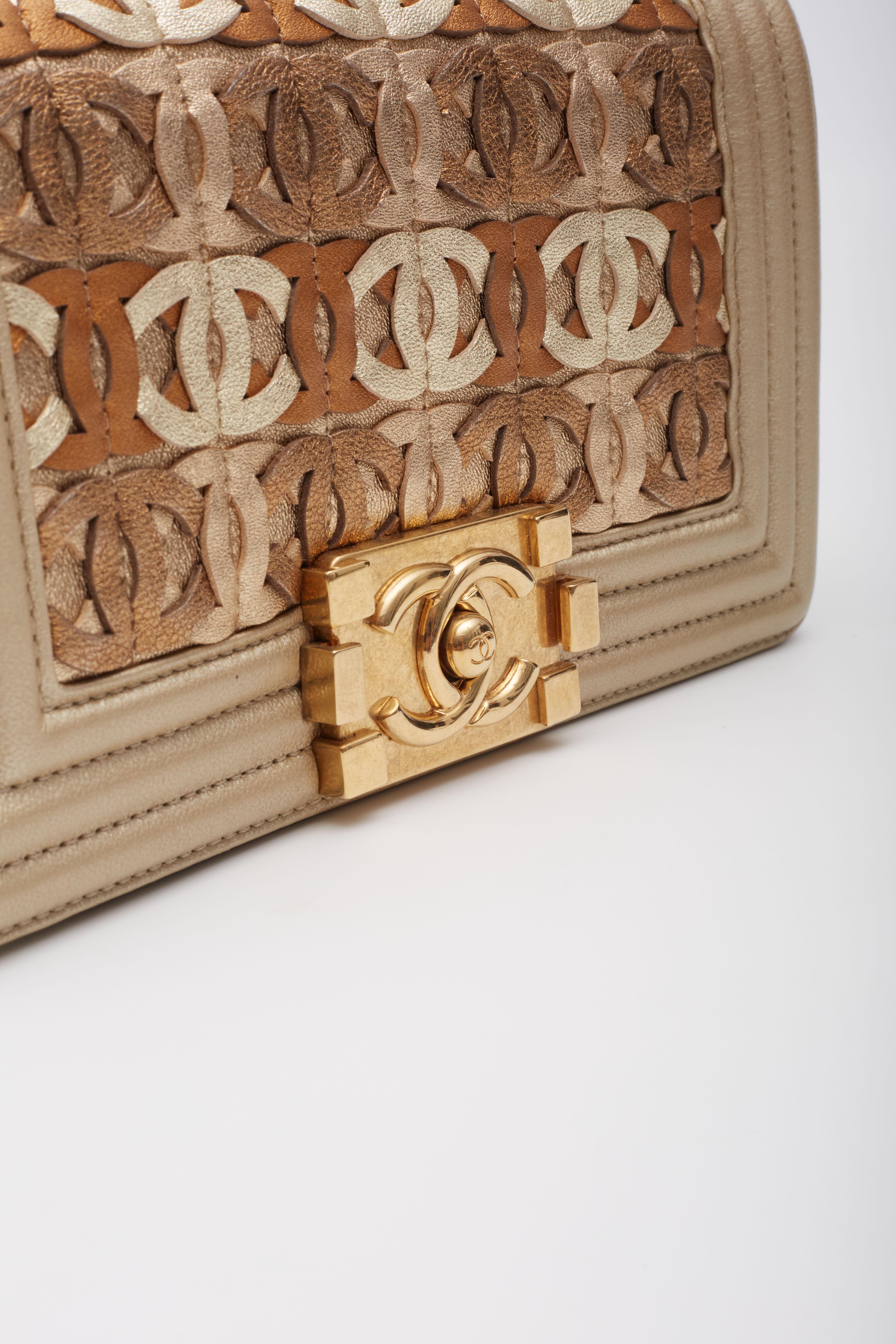 Chanel Metallic Gold Lambskin Small Golden CC Boy Flap Bag For Sale 4