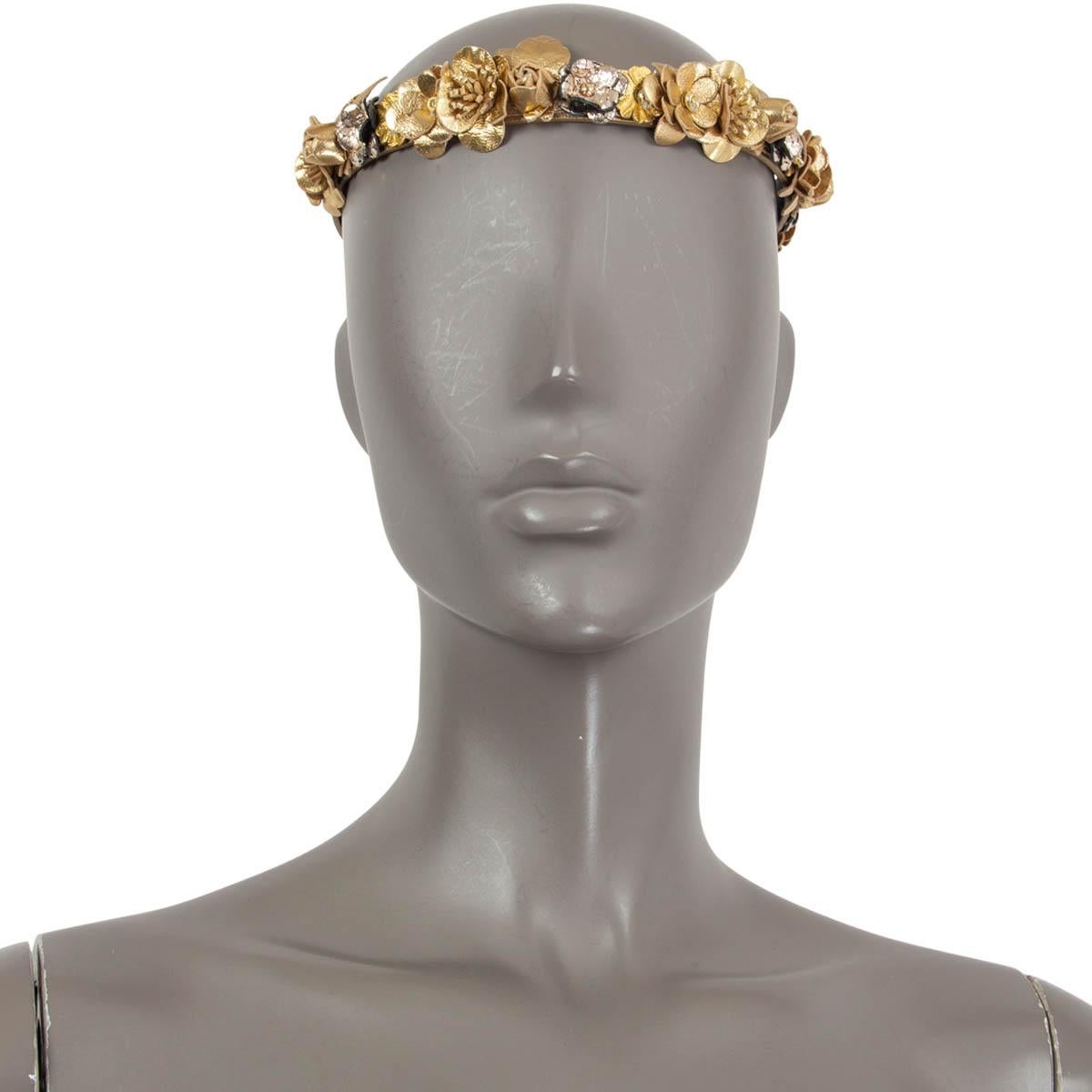 CHANEL metallic gold leather 2018 GREECE FLOWER EMBELLISHED Headband 2