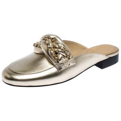 Chanel Metallic Gold Leather Braided Chain Mule Slides Size 41.5