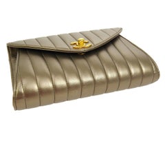 Chanel Metallic Gold Leather Bronze Envelope Evening Slip Hand Clutch Flap Bag