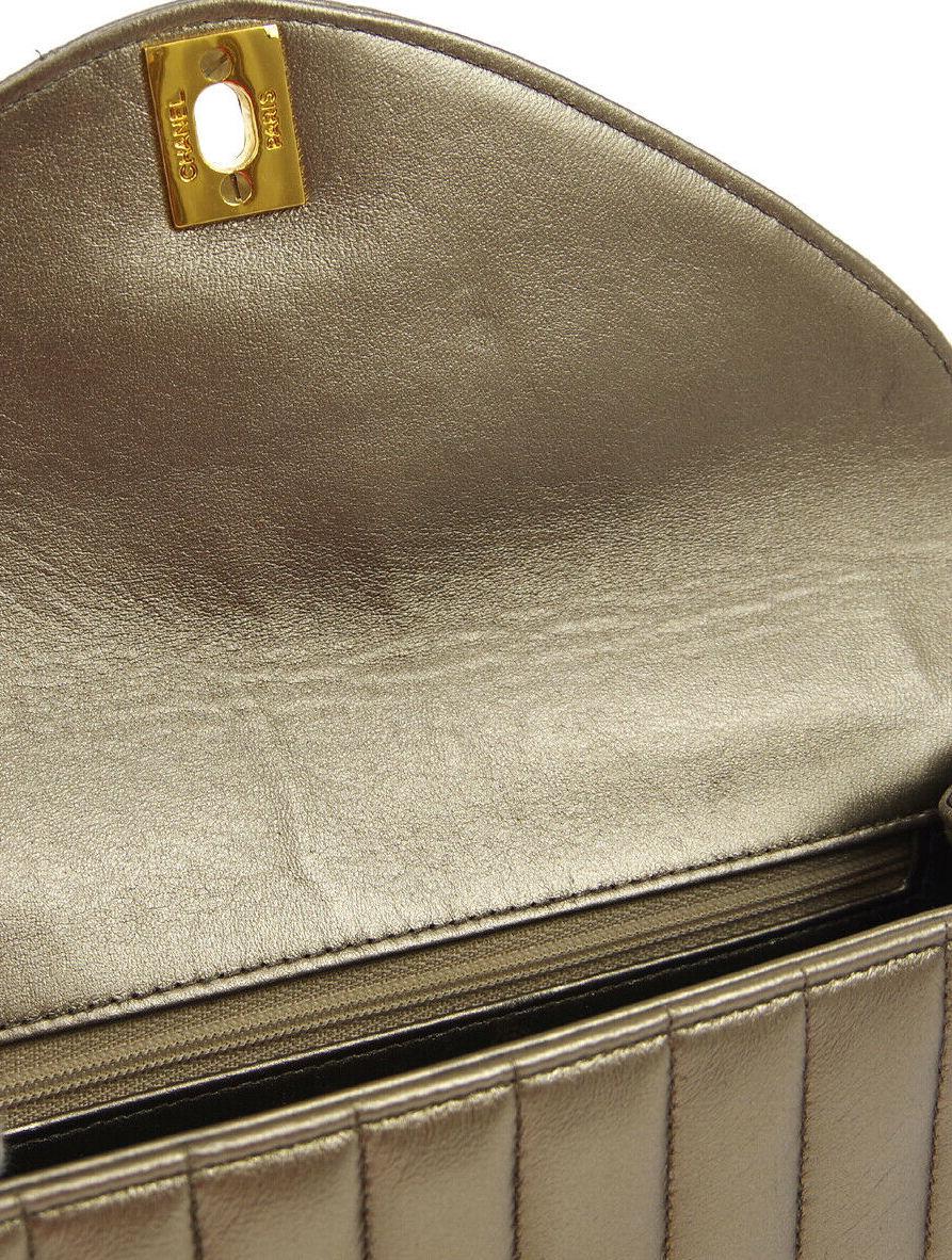 Brown Chanel Metallic Gold Leather Bronze Envelope Evening Slip Hand Clutch Flap Bag 
