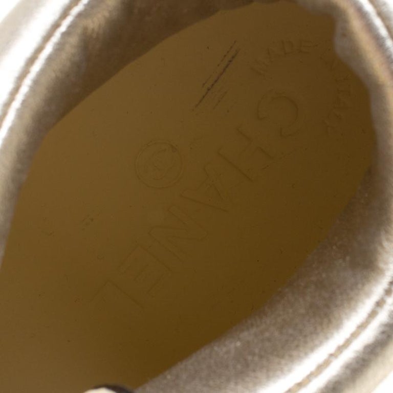 Chanel Metallic Gold Leather CC Camellia Flowers Embellished High