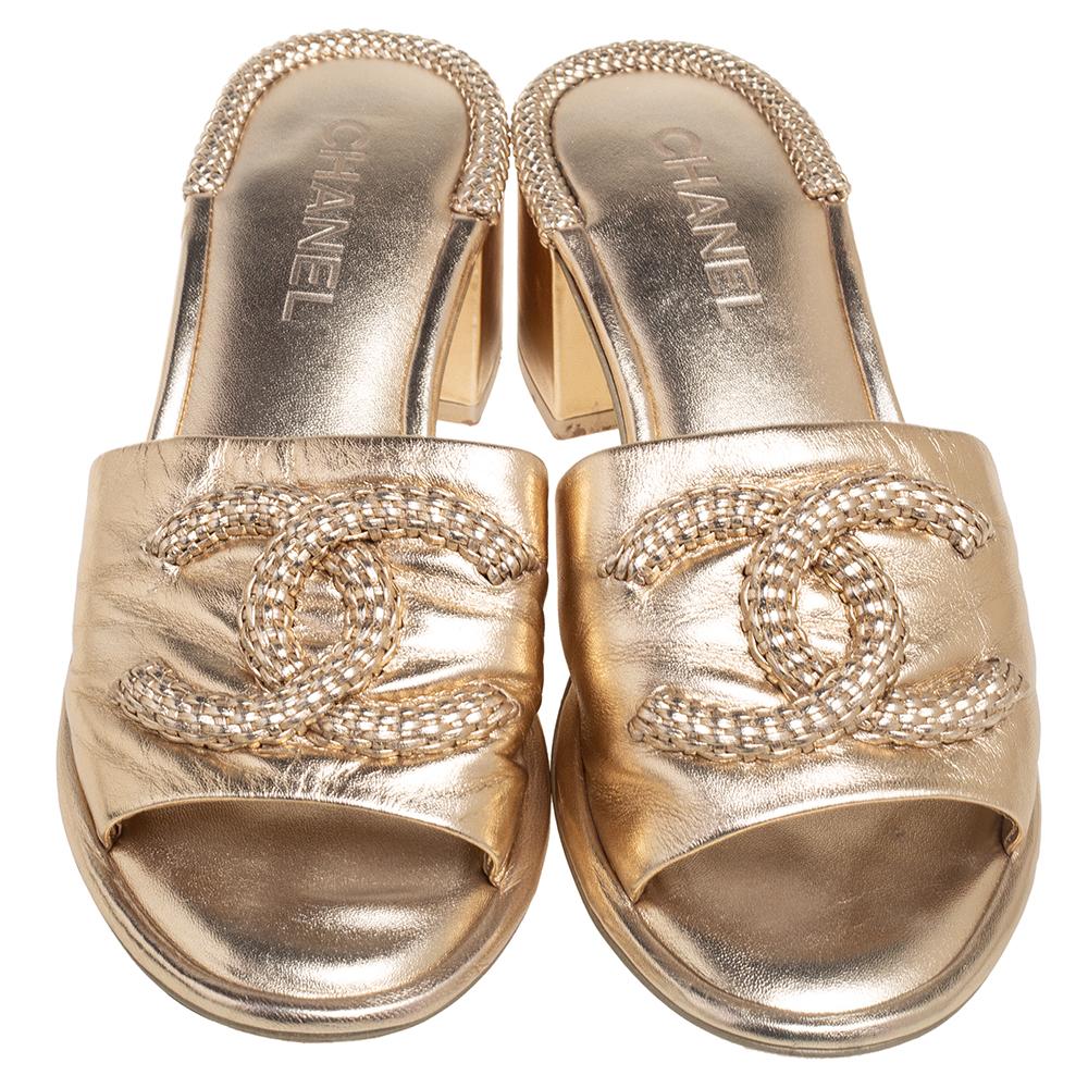 chanel gold sandals