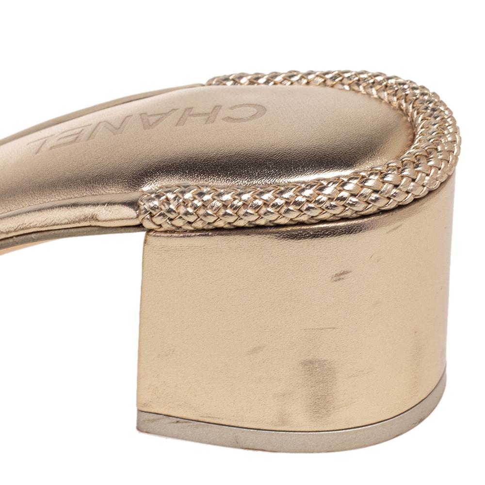 Chanel Metallic Gold Leather CC Logo Slide Sandals Size 40 1