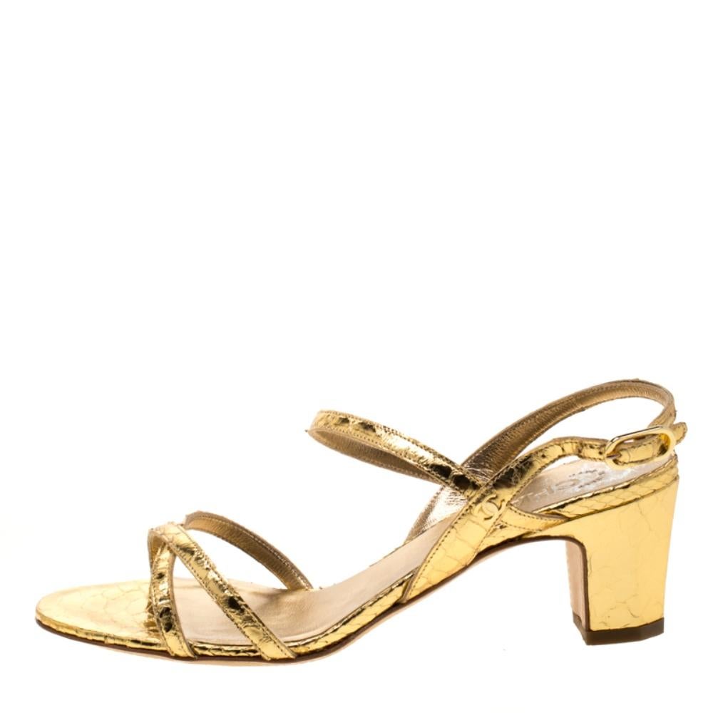 Chanel Metallic Gold Leather CC Open Toe Slingback Sandals Size 37 1