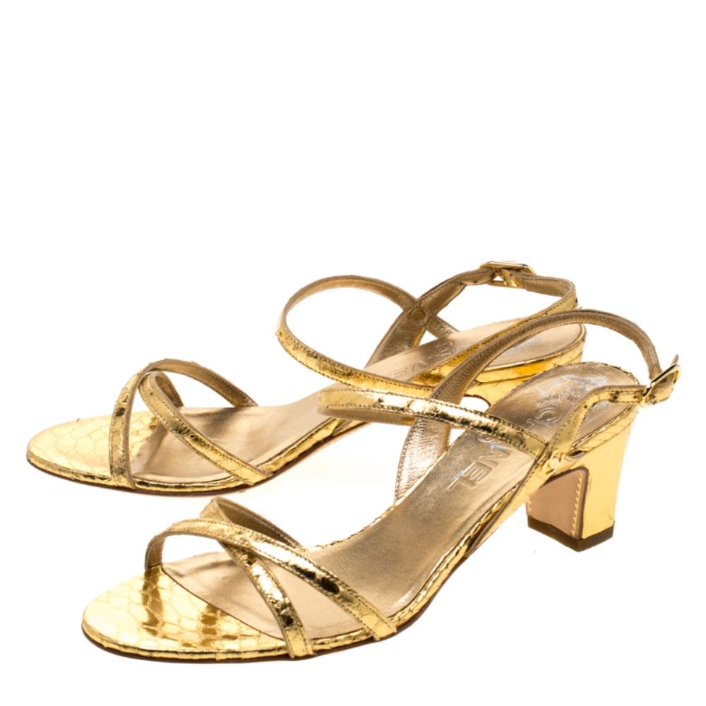 Chanel Metallic Gold Leather CC Open Toe Slingback Sandals Size 37 3