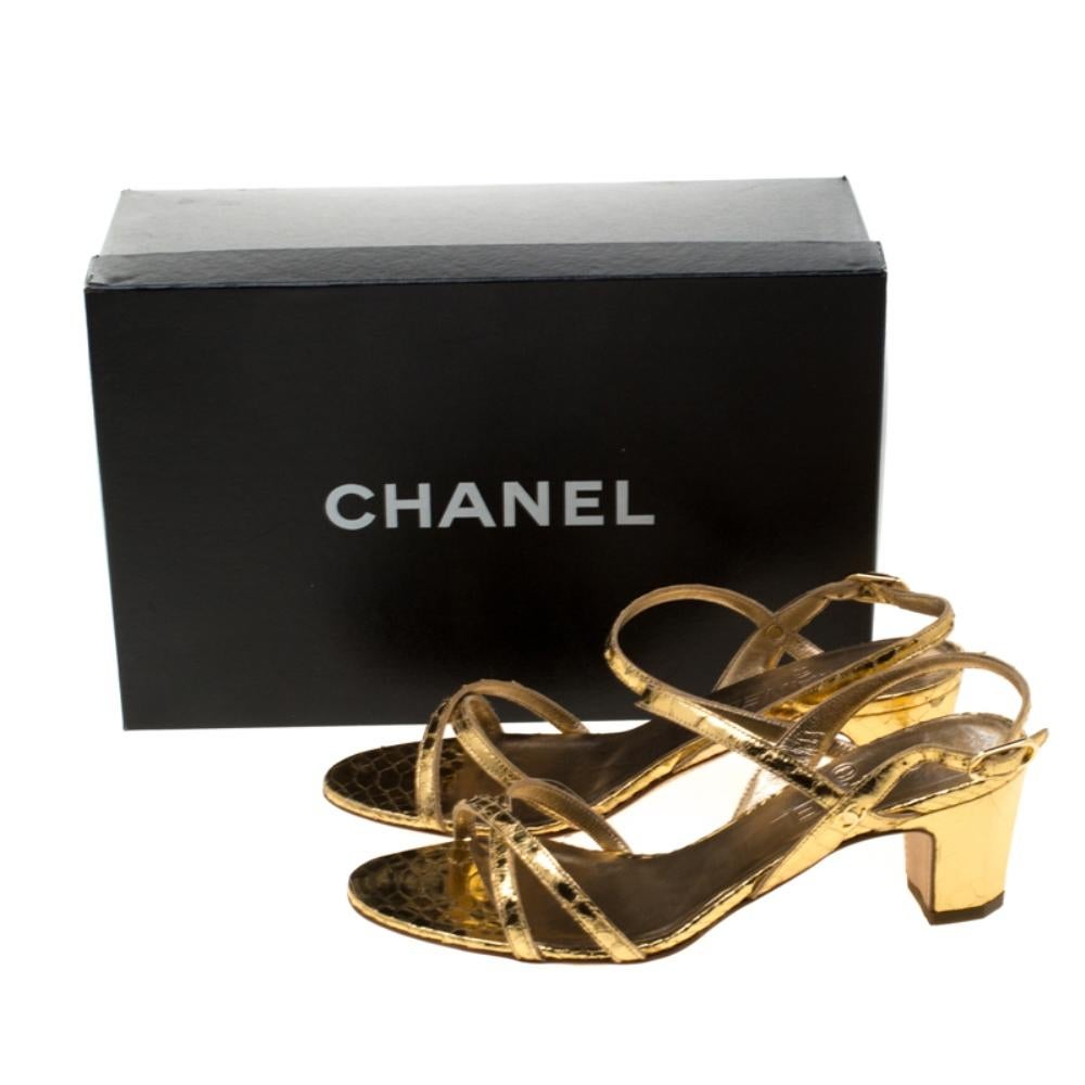 Chanel Metallic Gold Leather CC Open Toe Slingback Sandals Size 37 4