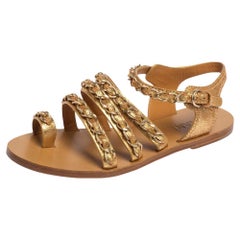 Chanel Metallic Gold Leather Chain Flat Sandals Size 40