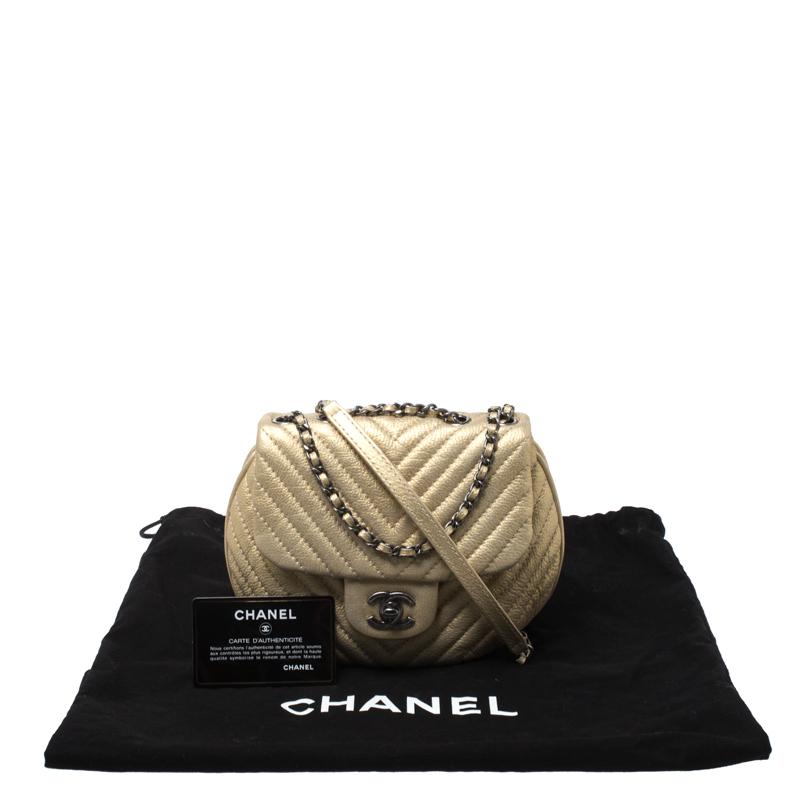 Chanel Metallic Gold Leather Chevron Coco Twin Bag 6