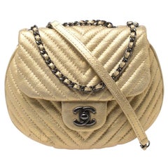Chanel Metallic Gold Leather Chevron Coco Twin Bag