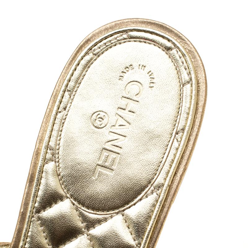 Chanel Metallic Gold Leather Enamel Embellished Toe Ring Flat Sandals Size 40 1