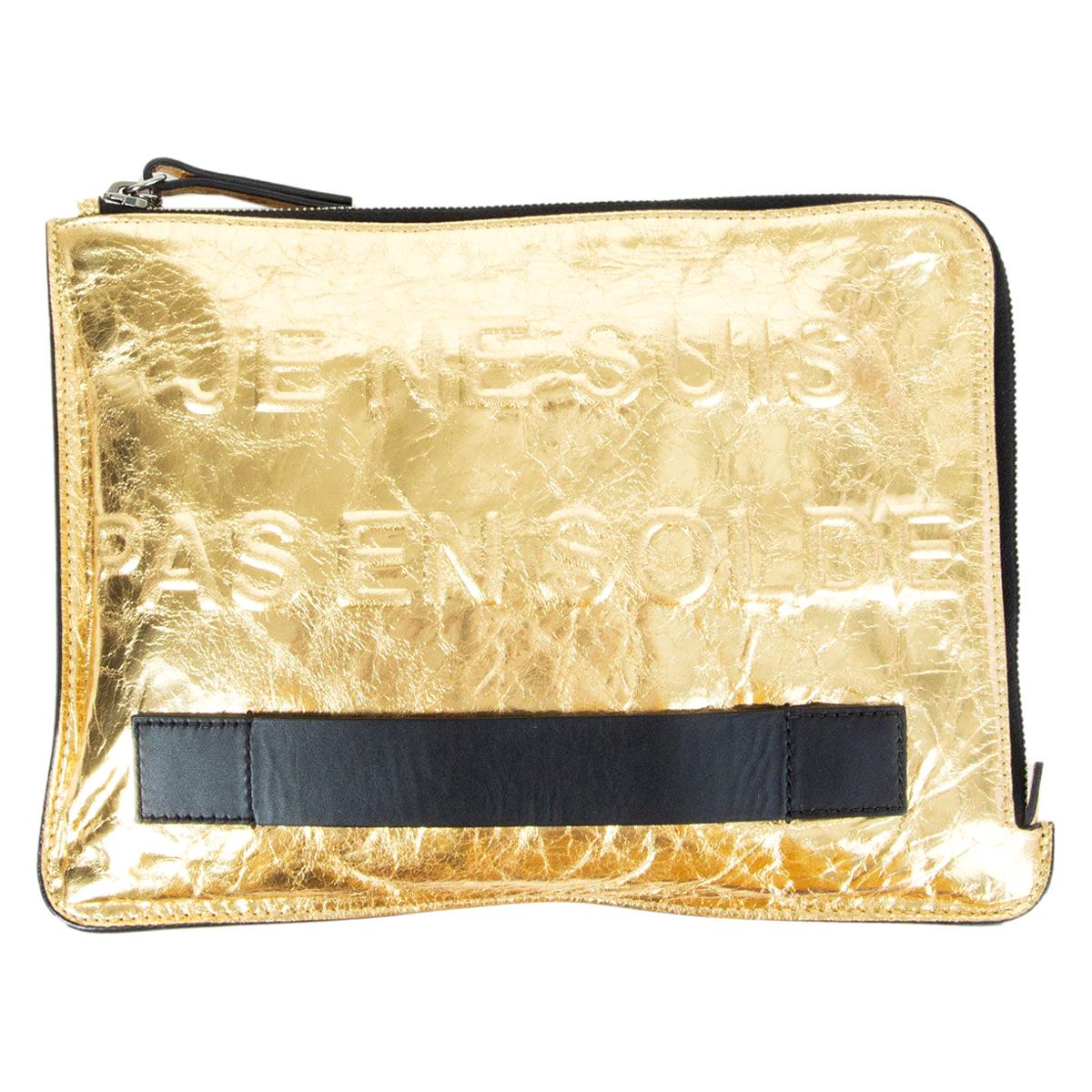 CHANEL metallic gold leather FEMININE POUCH M Clutch Bag JE NE SUIS PAS EN SOLDE