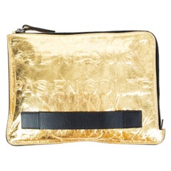 CHANEL metallic gold leather FEMININE POUCH M Clutch Bag JE NE SUIS PAS EN SOLDE