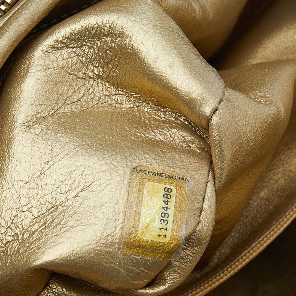 Chanel Metallic Gold Leather Medium Chain Trim Luxe Ligne Bowler Bag 5
