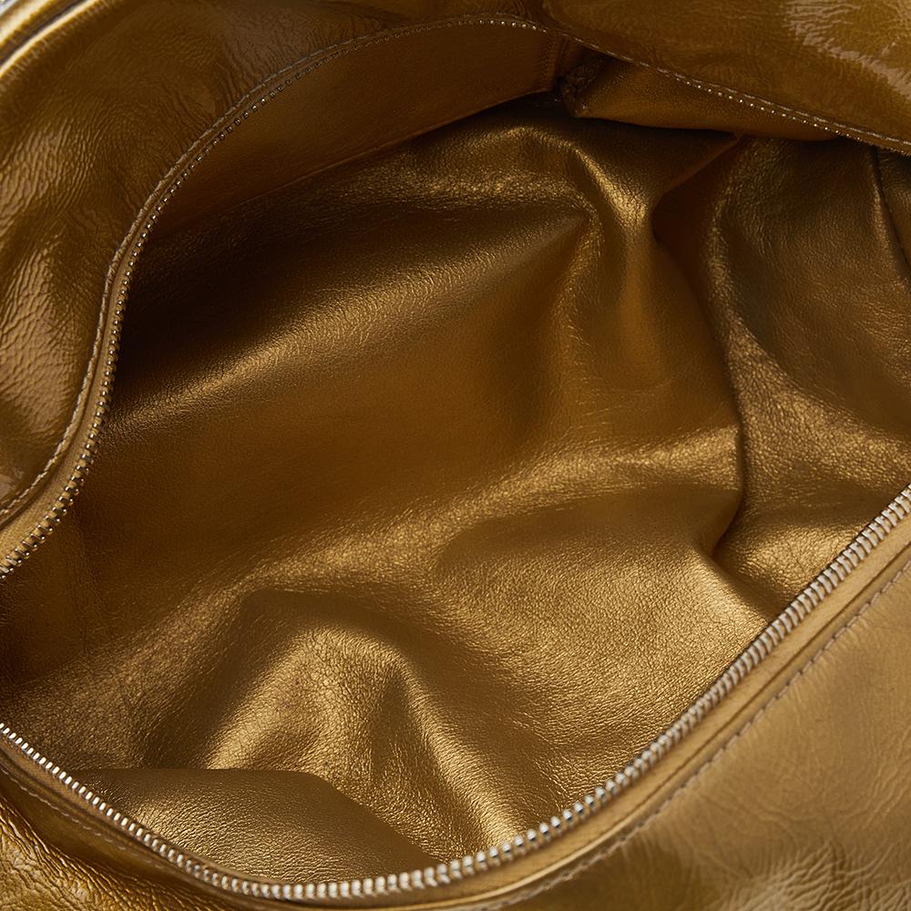 Chanel Metallic Gold Leather Medium Chain Trim Luxe Ligne Bowler Bag 6