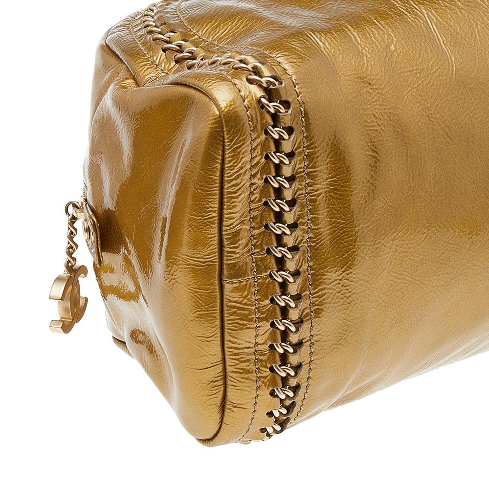 Chanel Metallic Gold Leather Medium Chain Trim Luxe Ligne Bowler Bag 1
