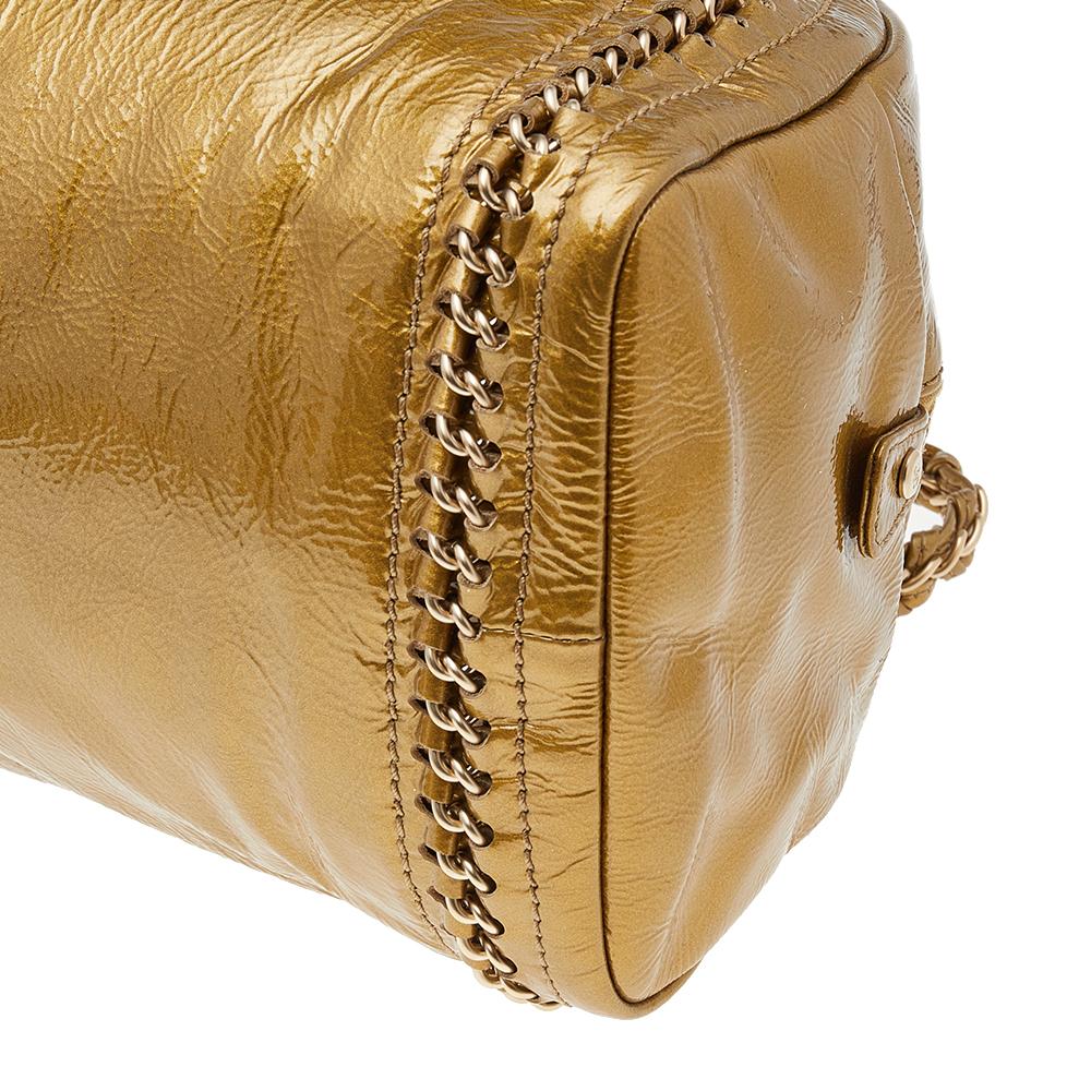 Chanel Metallic Gold Leather Medium Chain Trim Luxe Ligne Bowler Bag 3
