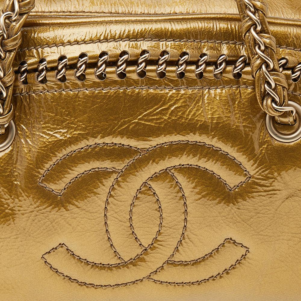 Chanel Metallic Gold Leather Medium Chain Trim Luxe Ligne Bowler Bag 4