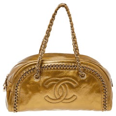 Chanel Metallic Gold Leather Medium Chain Trim Luxe Ligne Bowler Bag