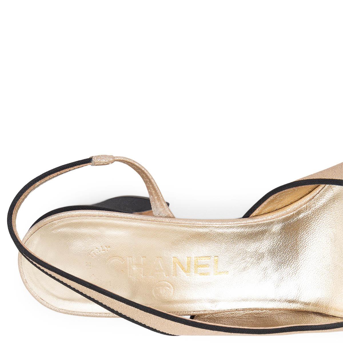 Gold CHANEL metallic gold leather PEARL Slingback Pumps Shoes 38