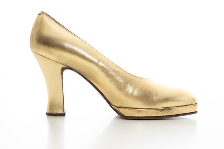 gold leather pumps