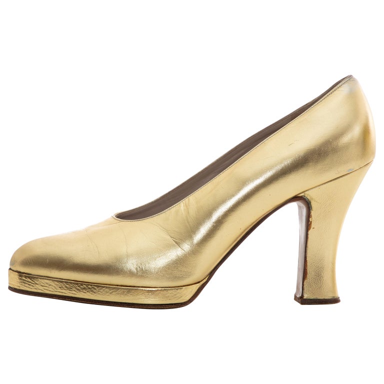 gold leather pumps