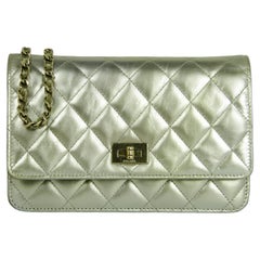 Chanel Metallic Gold Leather Quilted Reissue Wallet On Chain WOC Crossbody Bag