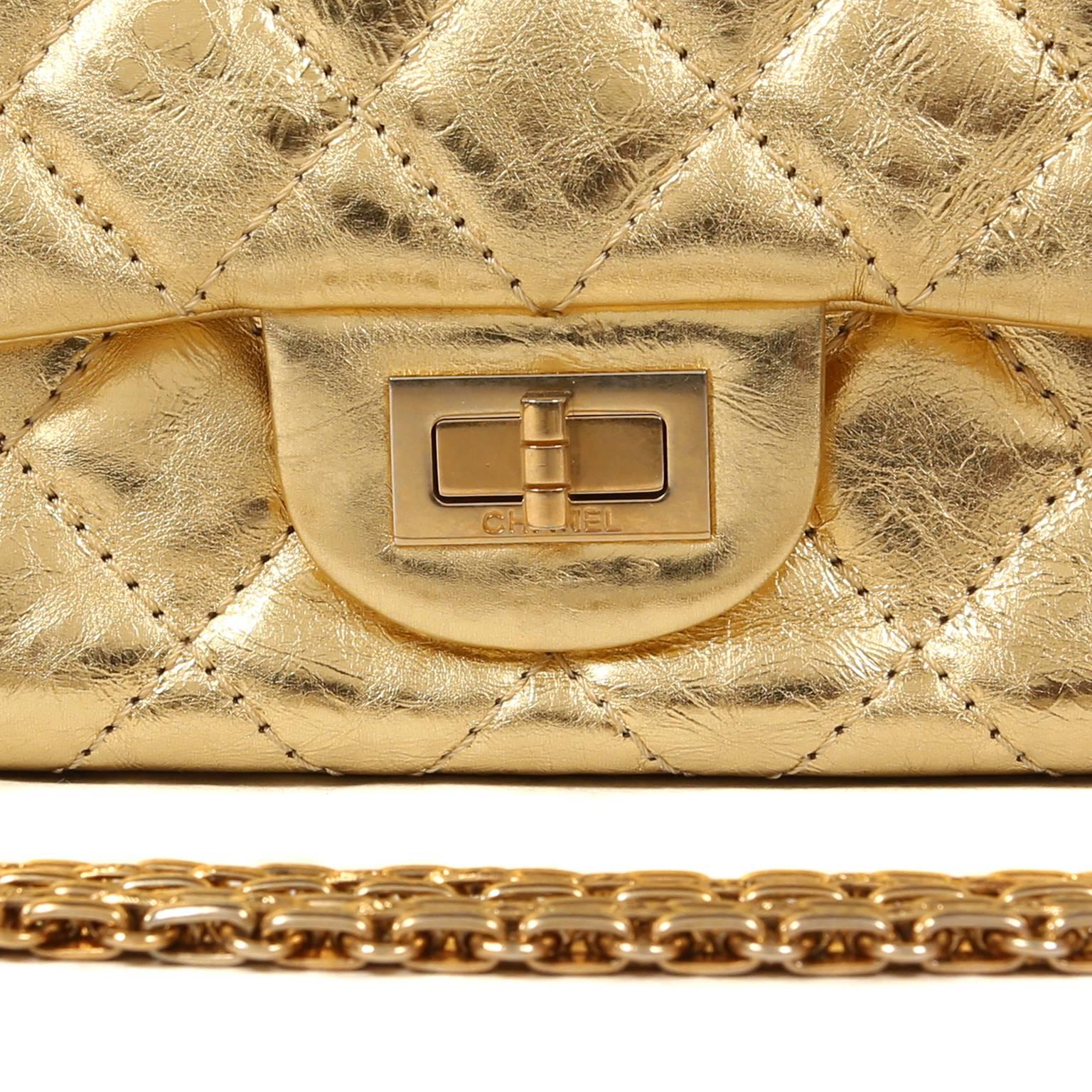 Chanel Metallic Gold Leather Reissue Flap Bag In Excellent Condition In Palm Beach, FL