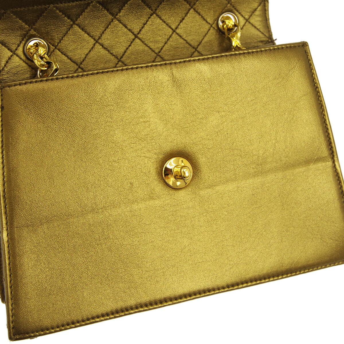Chanel Metallic Gold Leather Small Party Evening Kelly Box Shoulder Flap Bag  In Good Condition In Chicago, IL