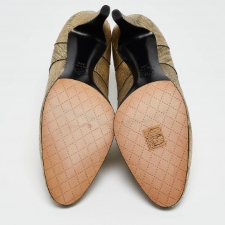 Chanel Botas doradas de lagarto metálico con logotipo CC entrelazado en relieve Talla 39 Marrón en venta