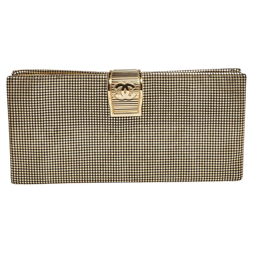 Chanel Metallic Gold Perforated Leather CC Foldover Clutch
