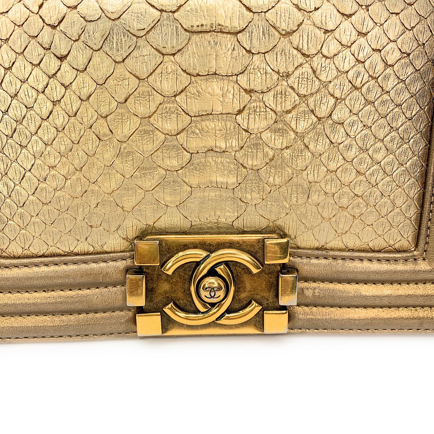Brown Chanel Metallic Gold Python Boy Small Flap Bag