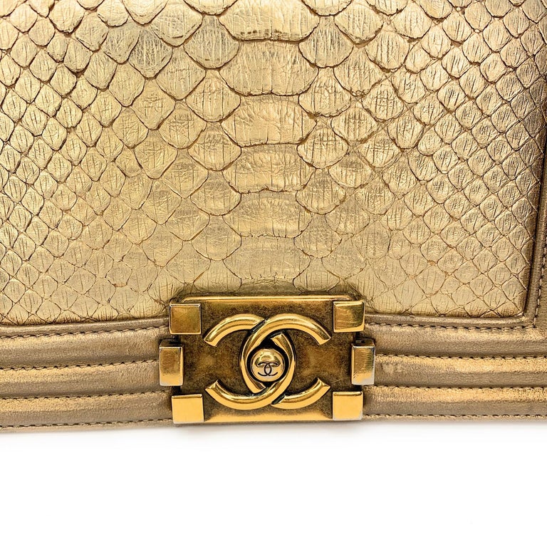 Chanel Metallic Gold Python Boy Small Flap Bag at 1stDibs | chanel boy ...