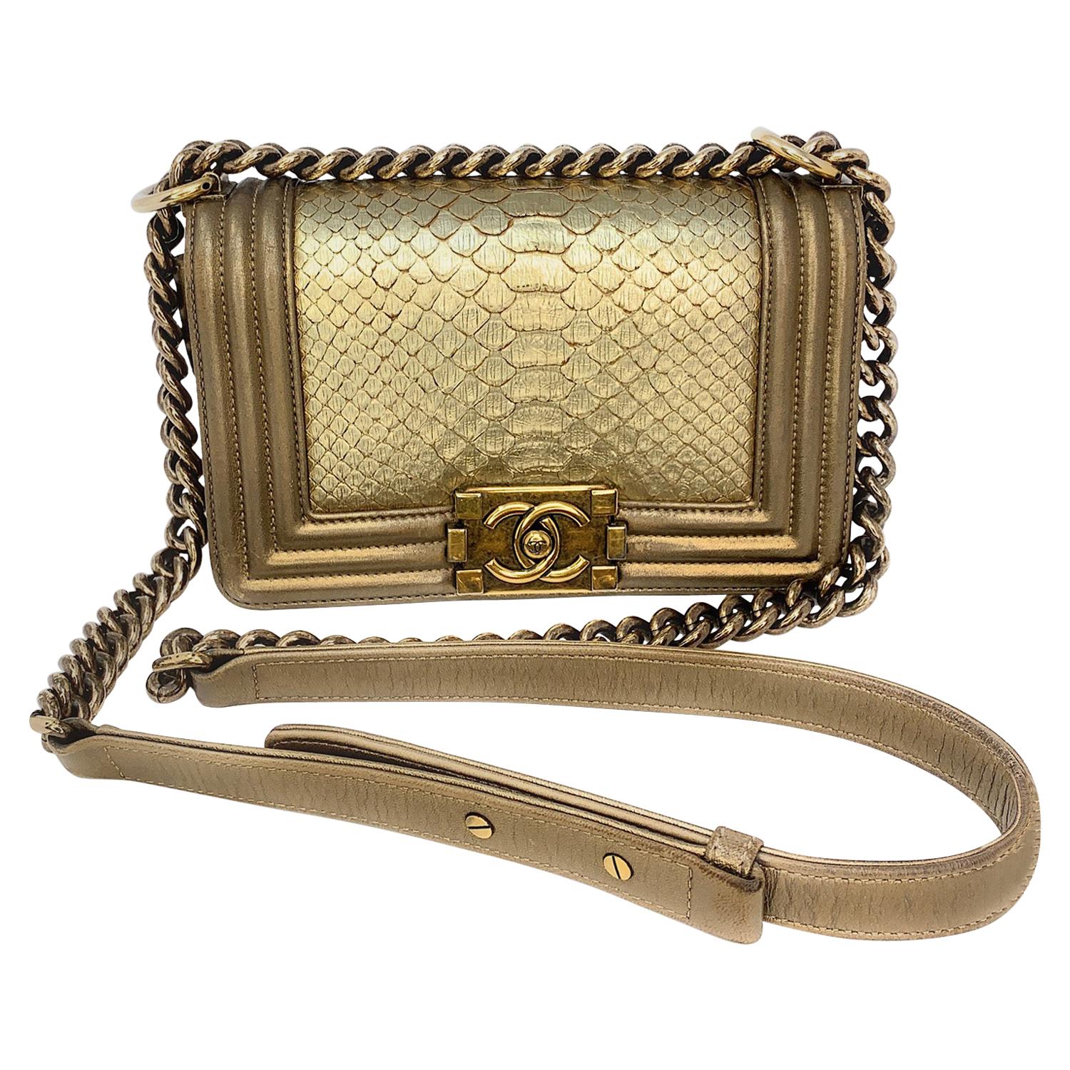 Chanel Metallic Gold Python Boy Small Flap Bag at 1stDibs | chanel boy ...