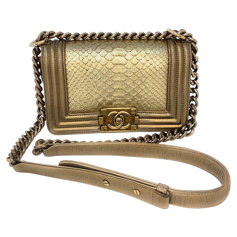 CHANEL  GOLD COLOUR CROSSBODY BOY BAG IN PYTHON LEATHER WITH GOLD