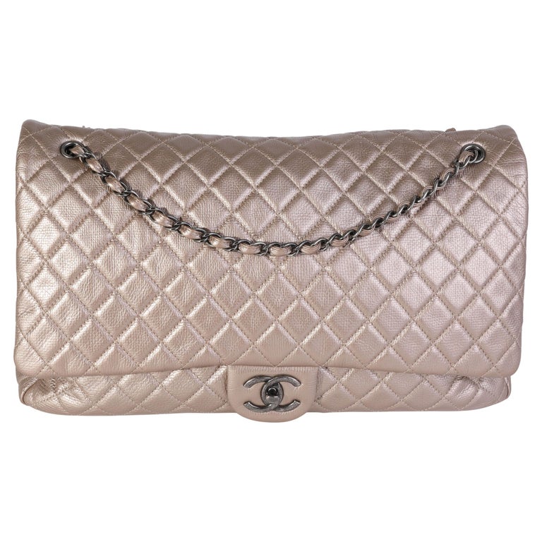 Chanel Airline 2016 Silver Metal Quilted Leather Easy Flap Shoulder Bag