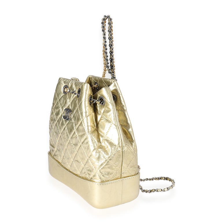 Chanel Metallic Gold Quilted Calfskin Small Gabrielle Backpack at 1stDibs