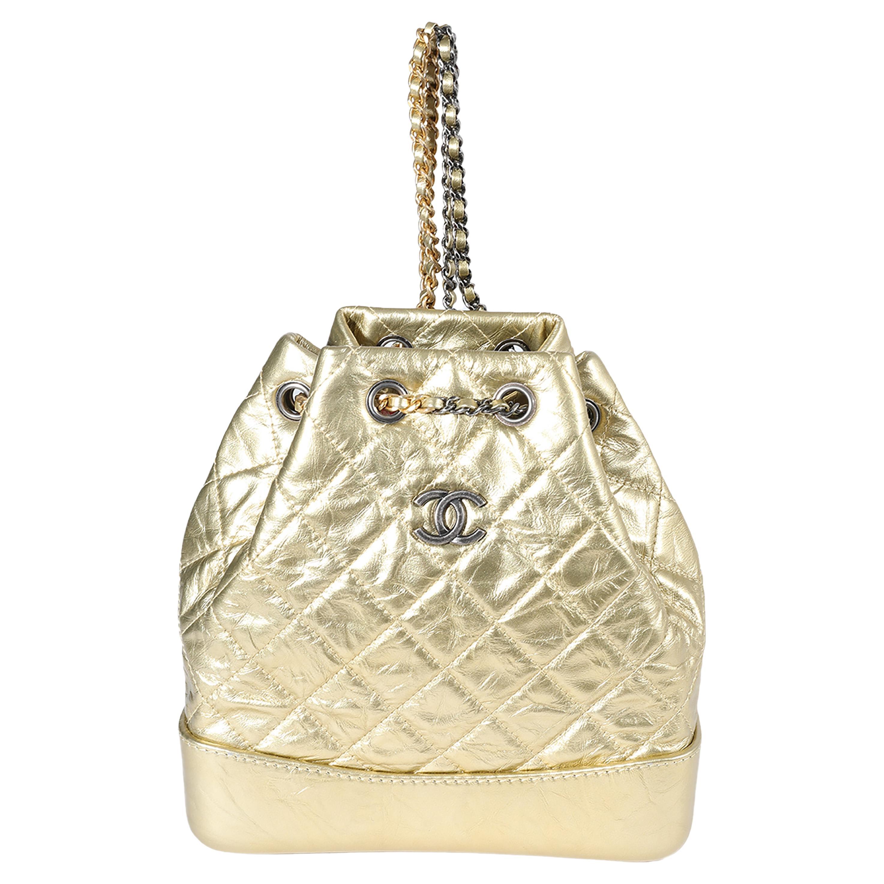 Chanel Metallic Gold Quilted Calfskin Small Gabrielle Backpack at