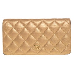 Chanel Metallic Gold Quilted Caviar Leather CC Yen Wallet