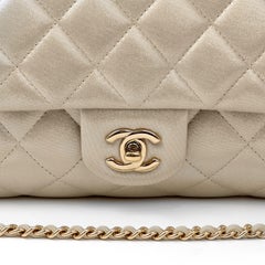 Chanel Metallic Gold Quilted Fabric Flap Bag with Gold Hardware