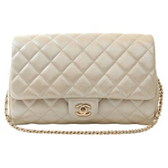 Chanel Metallic Gold Quilted Fabric Flap Bag with Gold Hardware