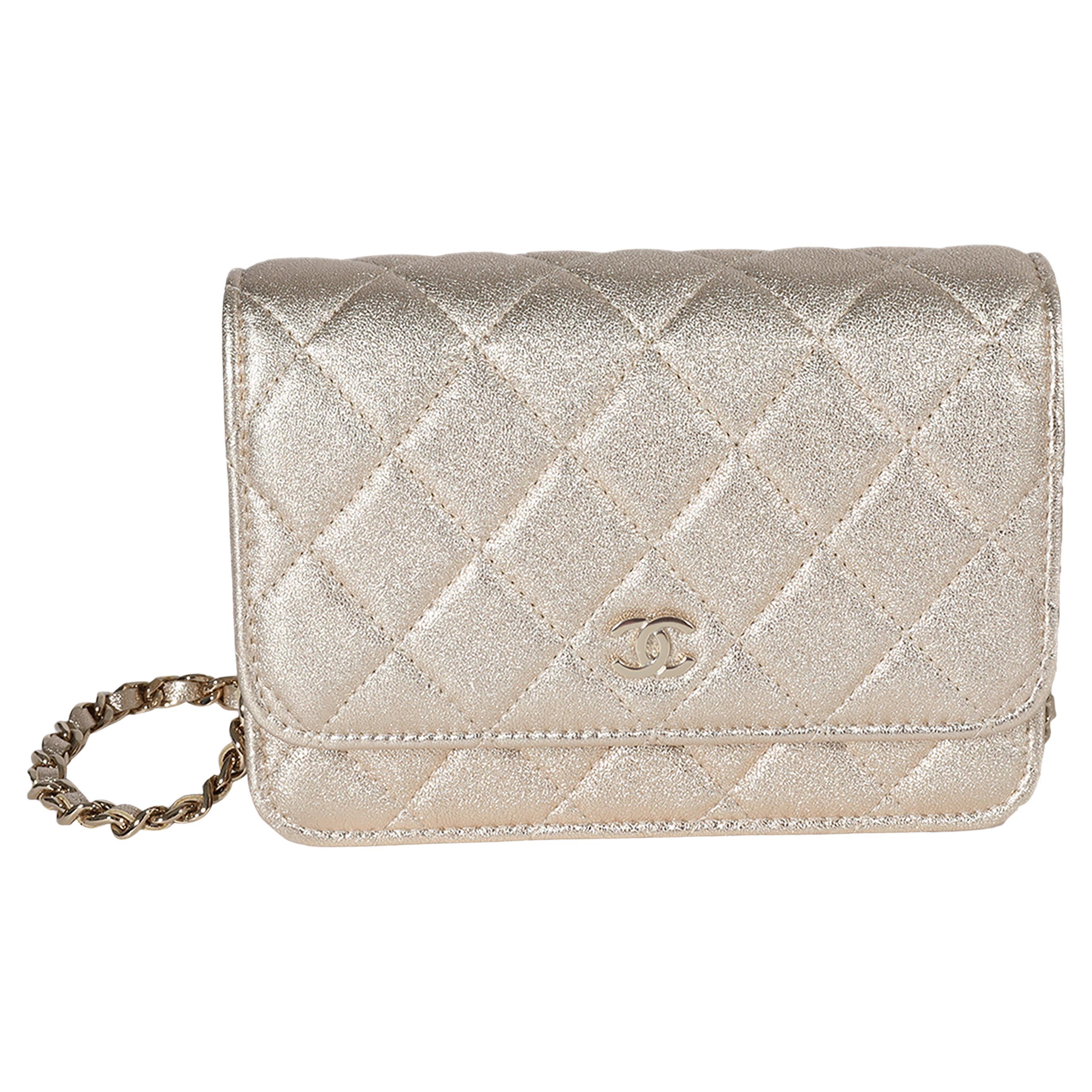 Chanel Metallic Gold Quilted Goatskin Mini Wallet On Chain For Sale at  1stDibs