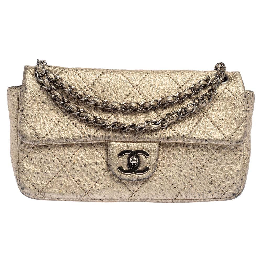 Chanel Metallic Gold Quilted Leather Flap Bag