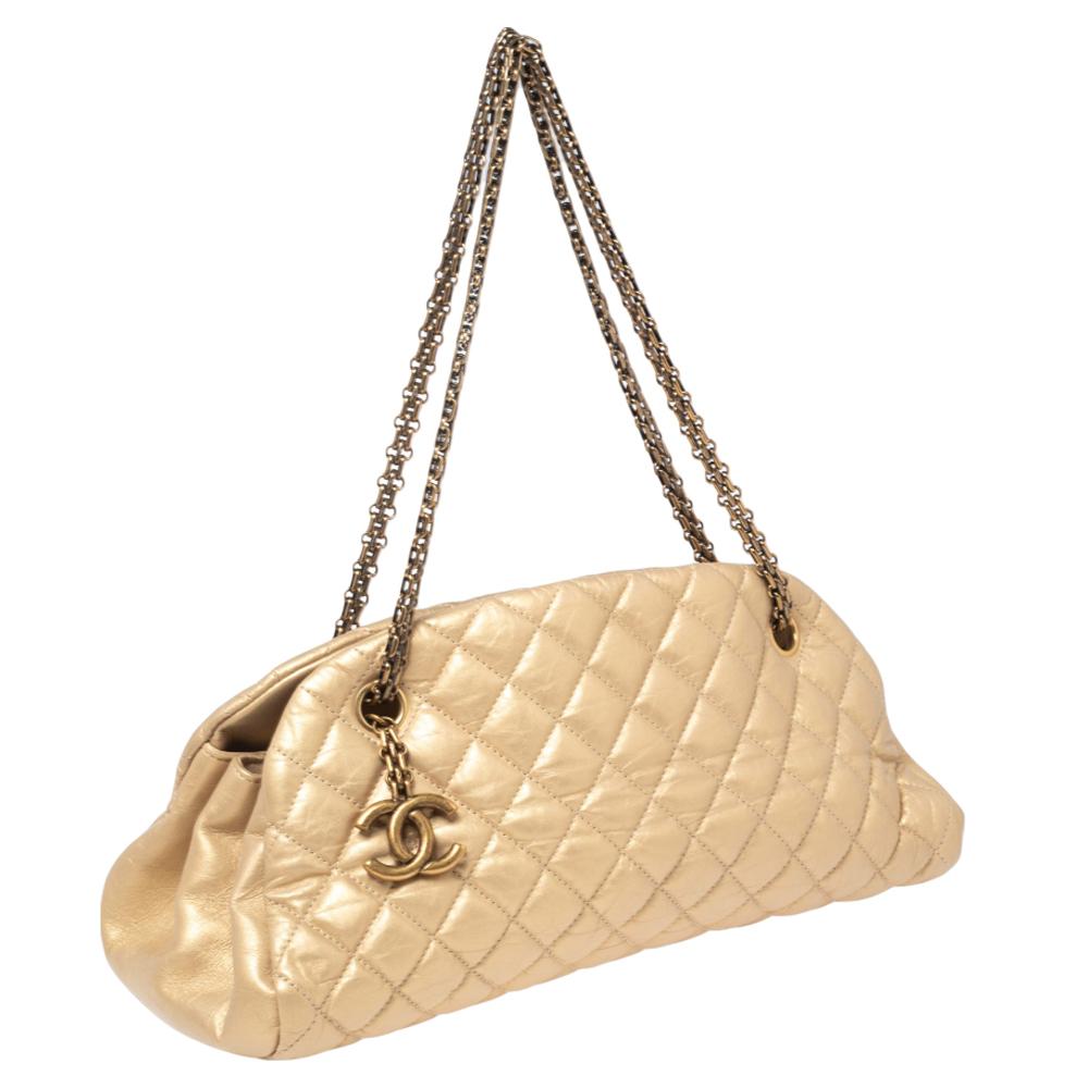 Chanel Metallic Gold Quilted Leather Small Just Mademoiselle Bowler Bag 1